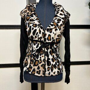 Alberto Makali Leopard Print Light Jacket, Size Small, Zip Front & Tie String